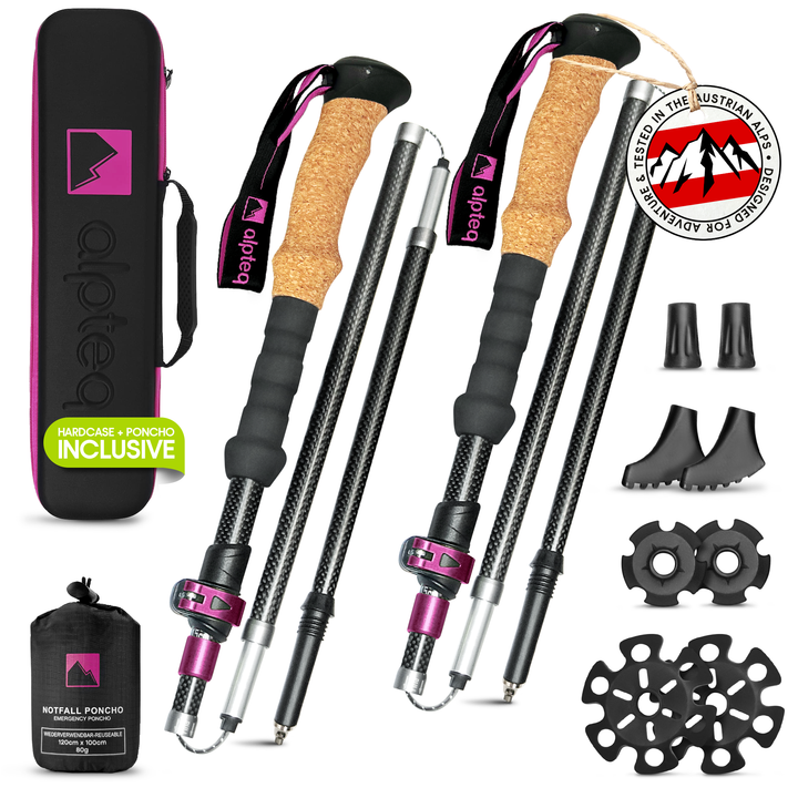 Faltbare Wanderstöcke - Carbon 100-120 cm Pink